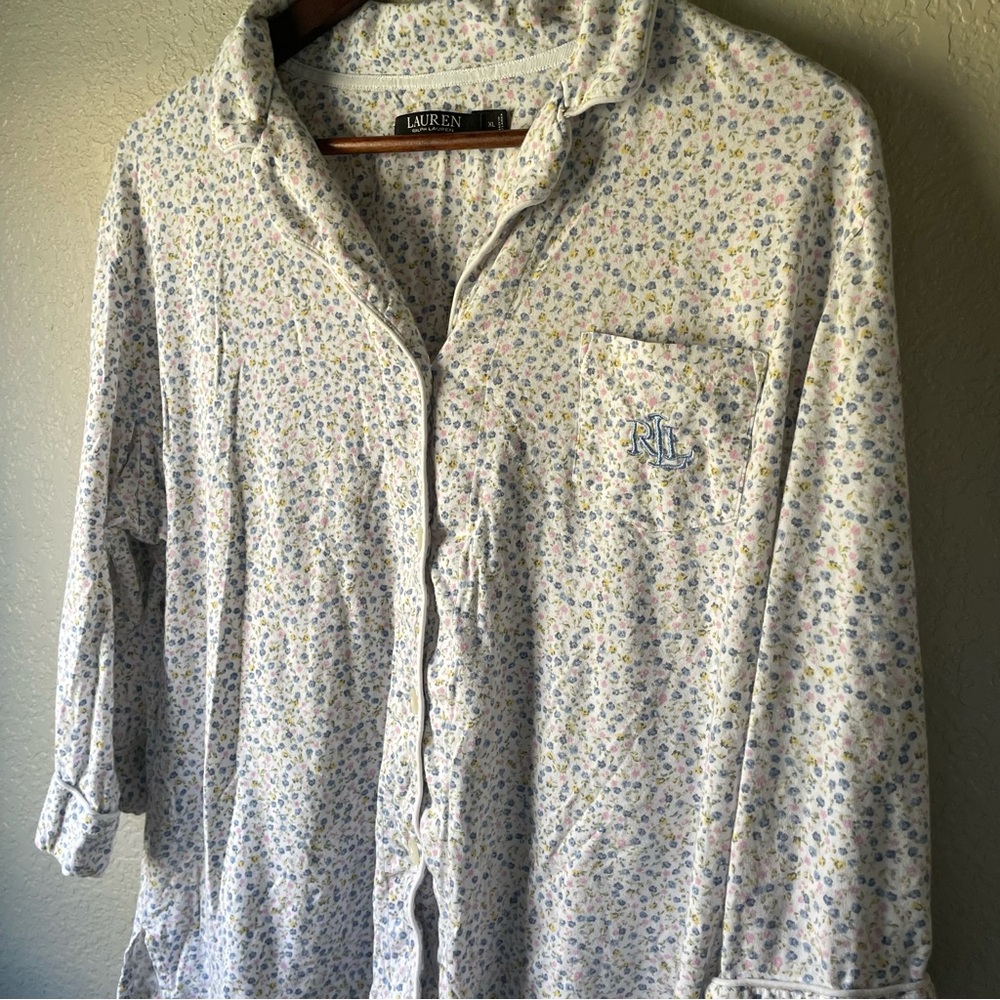 Lauren Ralph Lauren XL 100% Cotton Embroidered Logo Dainty Floral Pajama Set - Picture 4 of 16